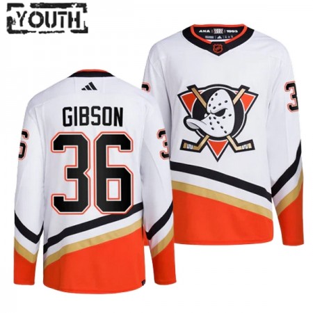 Børn NHL Anaheim Ducks Trøje John Gibson 36 Adidas 2022-23 Hvid Reverse Retro 2.0 Authentic